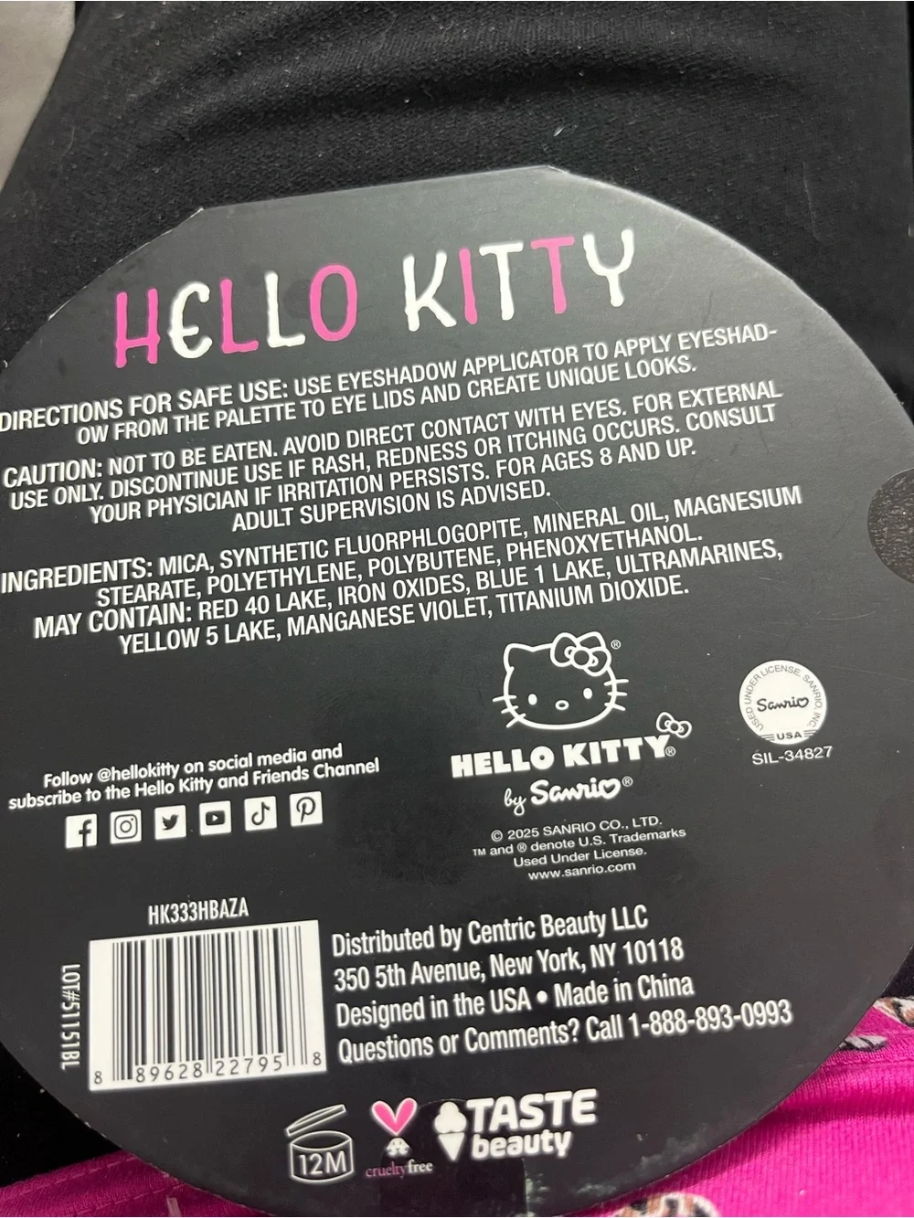 Hello Kitty Pink & Black Cat-Themed Eyeshadow Palette